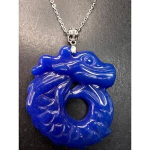 NEW Blue Jade dragon sterling silver pendant and chain
